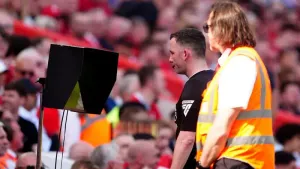 Referees checking pitchside monitors may become a rarer sight in this season’s Premier League (Peter Byrne/PA)