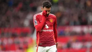 Bruno Fernandes was sent off (Martin Rickett/PA)