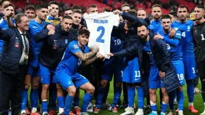 Greece paid the best possible tribute to team-mate George Baldock (Bradley Collyer/PA)