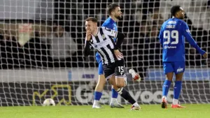 St Mirren’s Caolan Boyd-Munce celebrates his late winner against Rangers (Steve Welsh/PA).