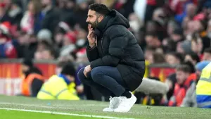 Ruben Amorim saw his Manchester United side beaten 3-1 at home by Brighton on Sunday (Martin Rickett/PA)