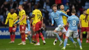 Victor Torp (centre) fired Coventry to victory over Watford (Joe Giddens/PA)