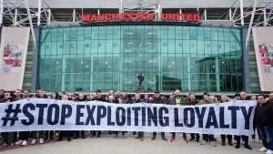 A fan protest against ticket price increases at Old Trafford (Martin Rickett/PA)