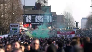 Thousands of Manchester United fans took part in a protest against the club’s ownership (Martin Rickett/PA)