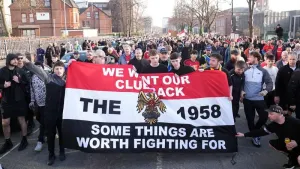 Manchester United fan group The 1958 protest against the club’s ownership ahead of the Premier League match against Arsenal 