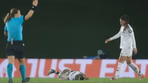 The Alfredo Di Stefano Stadium pitch was criticised on Tuesday night (Fran Berg/AP)