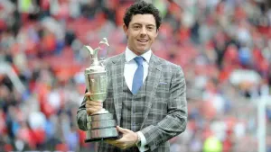 Rory McIlroy paraded the British Open Claret Jug trophy at Old Trafford in 2014 (Martin Rickett/PA)