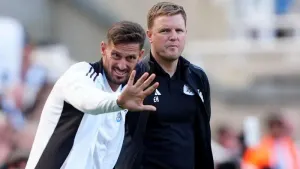 Jason Tindall (left) has insisted Newcastle will put no timeframe on head coach Eddie Howe’s return from pneumonia (Owen Hum