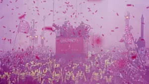 An estimated million Liverpool fans turned out to watch the parade celebrating their Premier League win (Peter Byrne/PA)