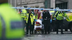 Police and emergency personnel dealing with an incident near the Liver Building (Owen Humphreys/PA)