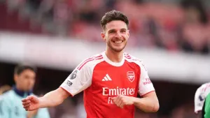 Declan Rice scored the only goal as Arsenal beat Newcastle to secure a Champions League place (Adam Davy/PA)