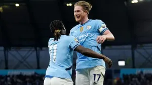 Kevin De Bruyne moved Manchester City a step closer to clinching Champions League football (Martin Rickett/PA)