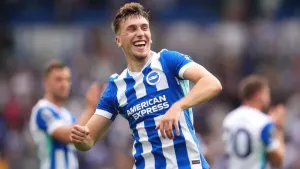 Goalscorer Brajan Gruda celebrates after Brighton’s win (Adam Davy/PA)