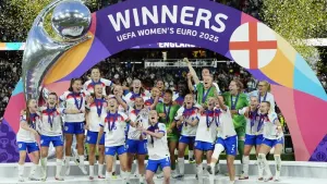 Five of England’s triumphant Euro 2025-winning team have been nominated for the women’s Ballon d’Or (Nick Potts/PA)