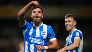 Stefanos Tzimas (left) scored a brace as Brighton beat Oxford (David Davies/PA)