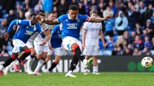 Substitute James Tavernier’s late penalty earns 10-man Rangers draw with Dundee
