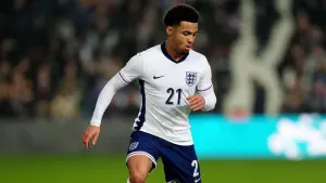 Ethan Nwaneri in action for England Under-21s (Martin Rickett/PA)