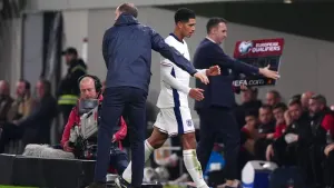Thomas Tuchel (left) acknowledges England’s Jude Bellingham after being substituted (Bradley Collyer/PA)