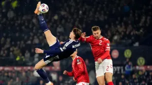 Scott McTominay’s brilliant overhead kick set Scotland on their way to the World Cup for the first time since 1998 (Andrew M