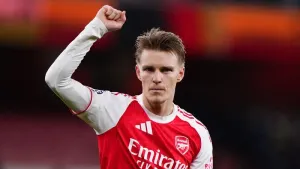 Arsenal’s Martin Odegaard celebrates after the Premier League win over Brentford (Bradley Collyer/PA)