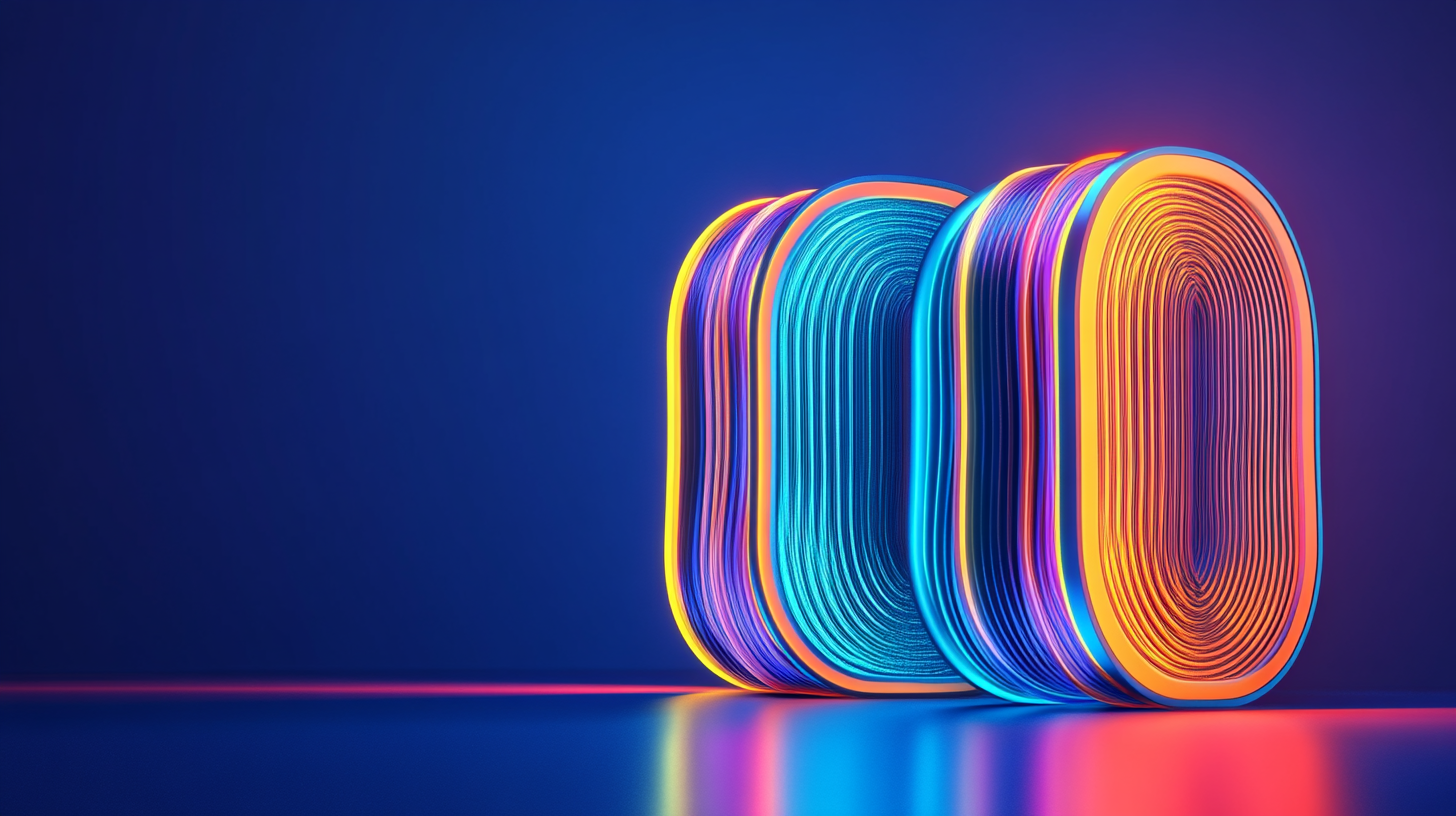 Abstract illustration of two illuminated rounded blocks that could be speakers