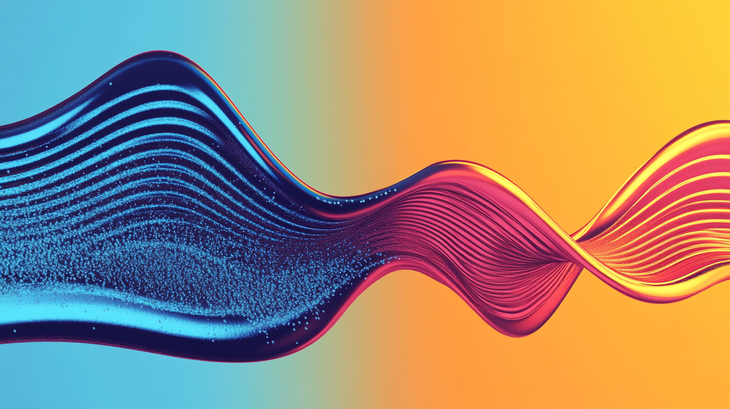 Abstract illustration of a sound wave going from wide and blue to narrow and orange