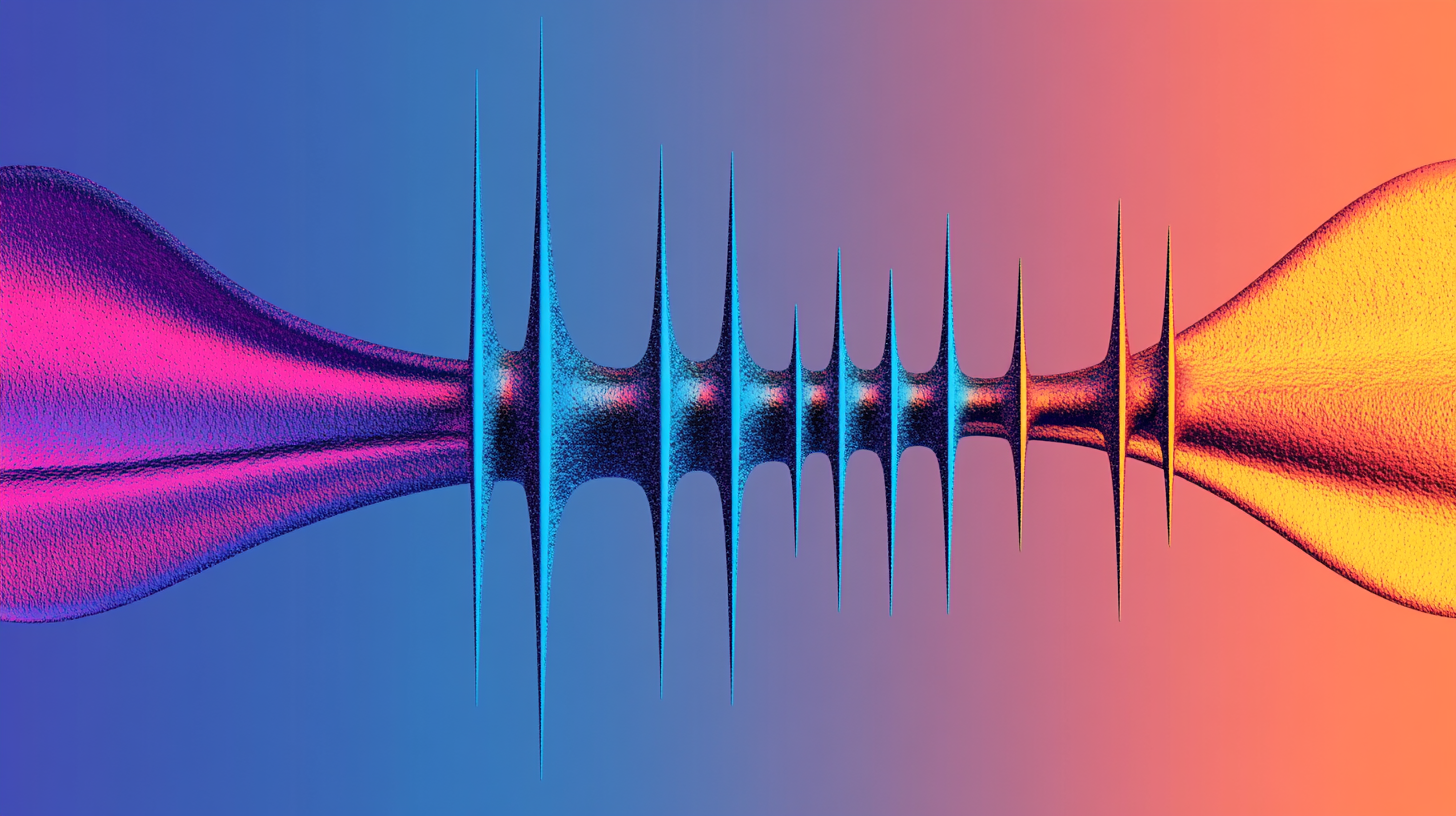 Abstract image of spikes sound waves going from blue to orange to yellow