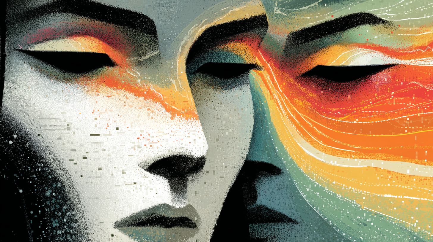 Abstract illustration of two faces in intimate closeness