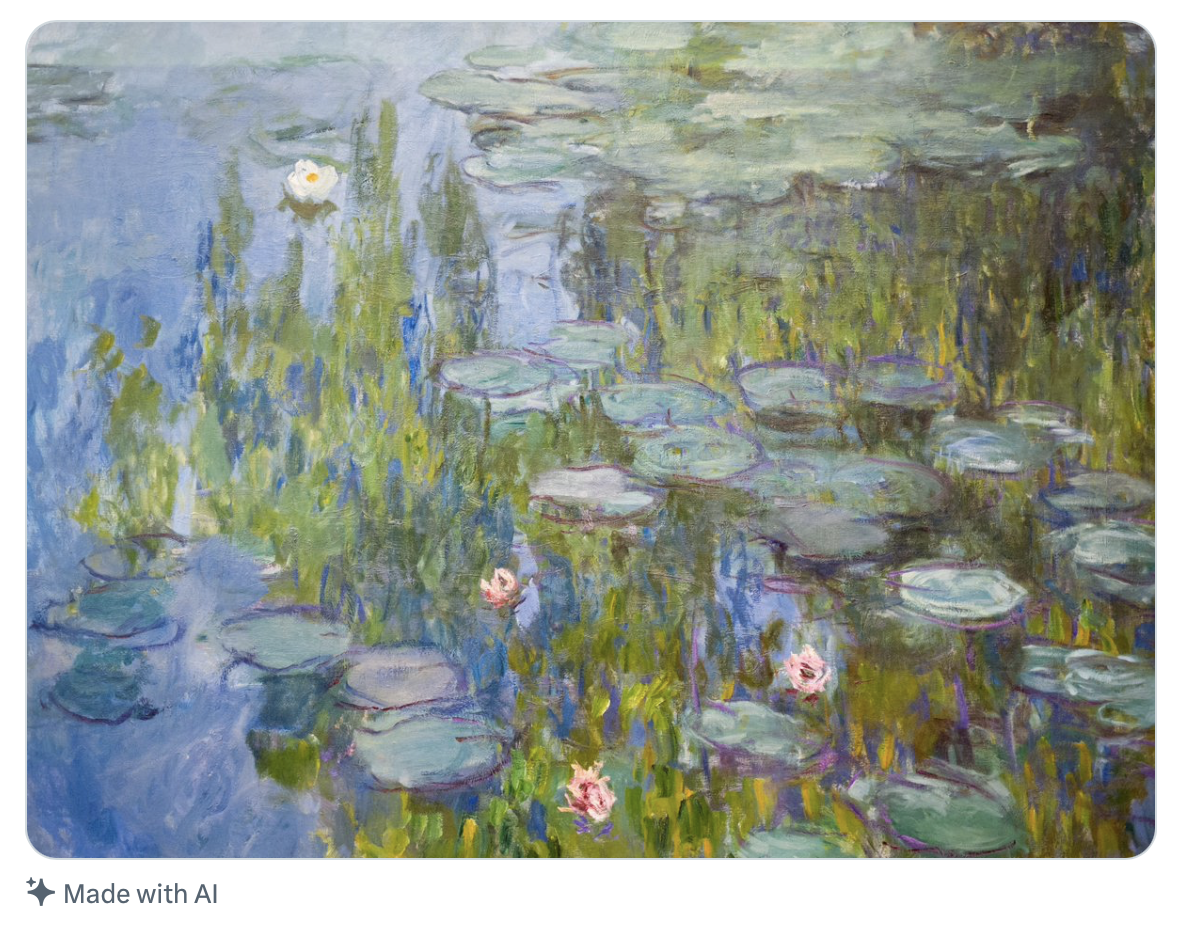 Impressionist-style painting of water lilies
