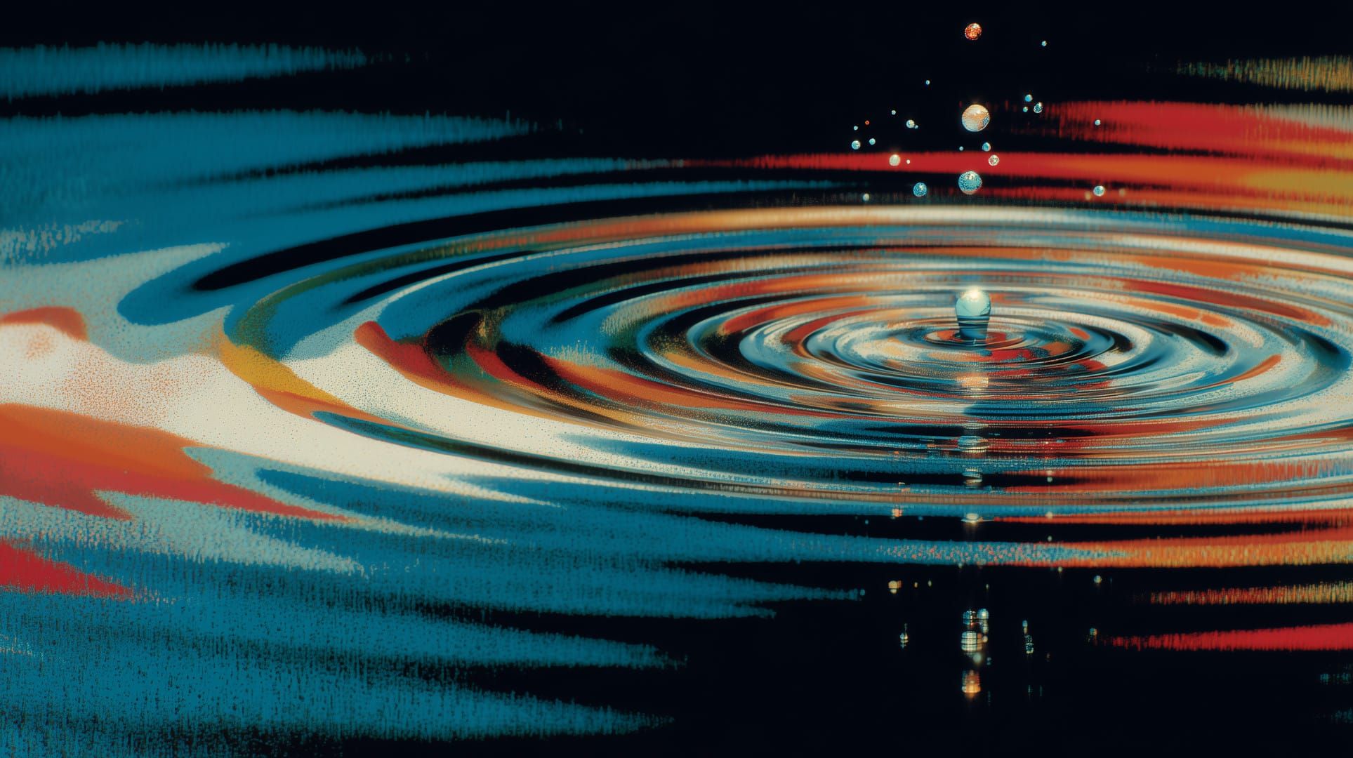 Stylized image of drops of falling liquid create ripples