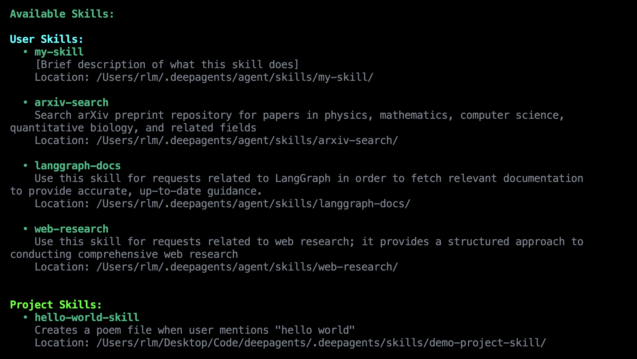 Deep Agents skills list