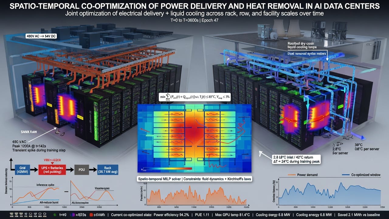Spatio-Temporal Co-Optimization of Power Delivery and Heat Removal in AI Data Centers