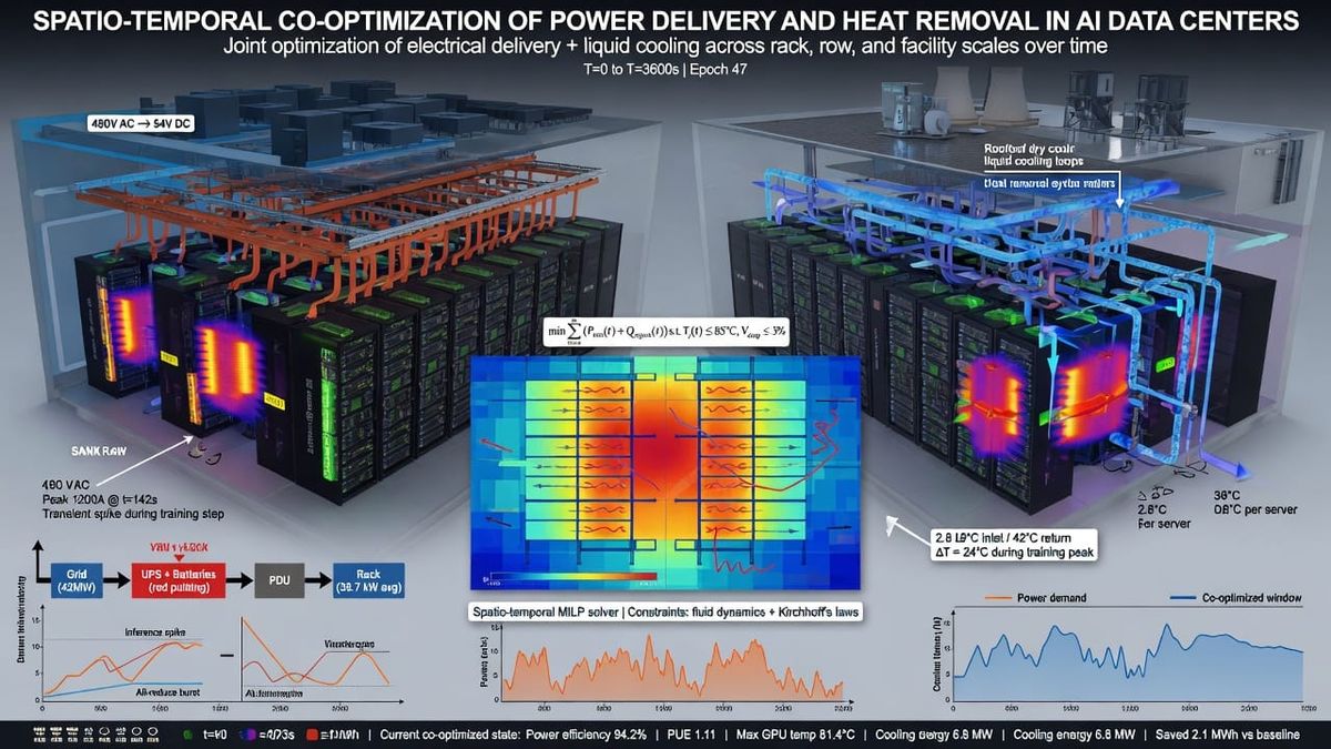 Spatio-Temporal Co-Optimization of Power Delivery and Heat Removal in AI Data Centers