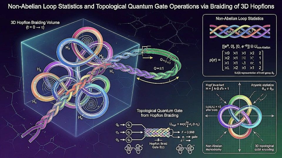 Non-Abelian Loop Statistics and Topological Quantum Gate Operations via Braiding of 3D Hopfions