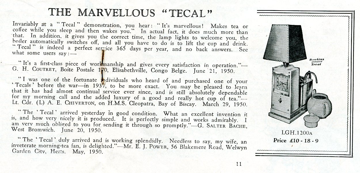 Hawkins Tecal 1200a advert Silver Lining Sept 1950
