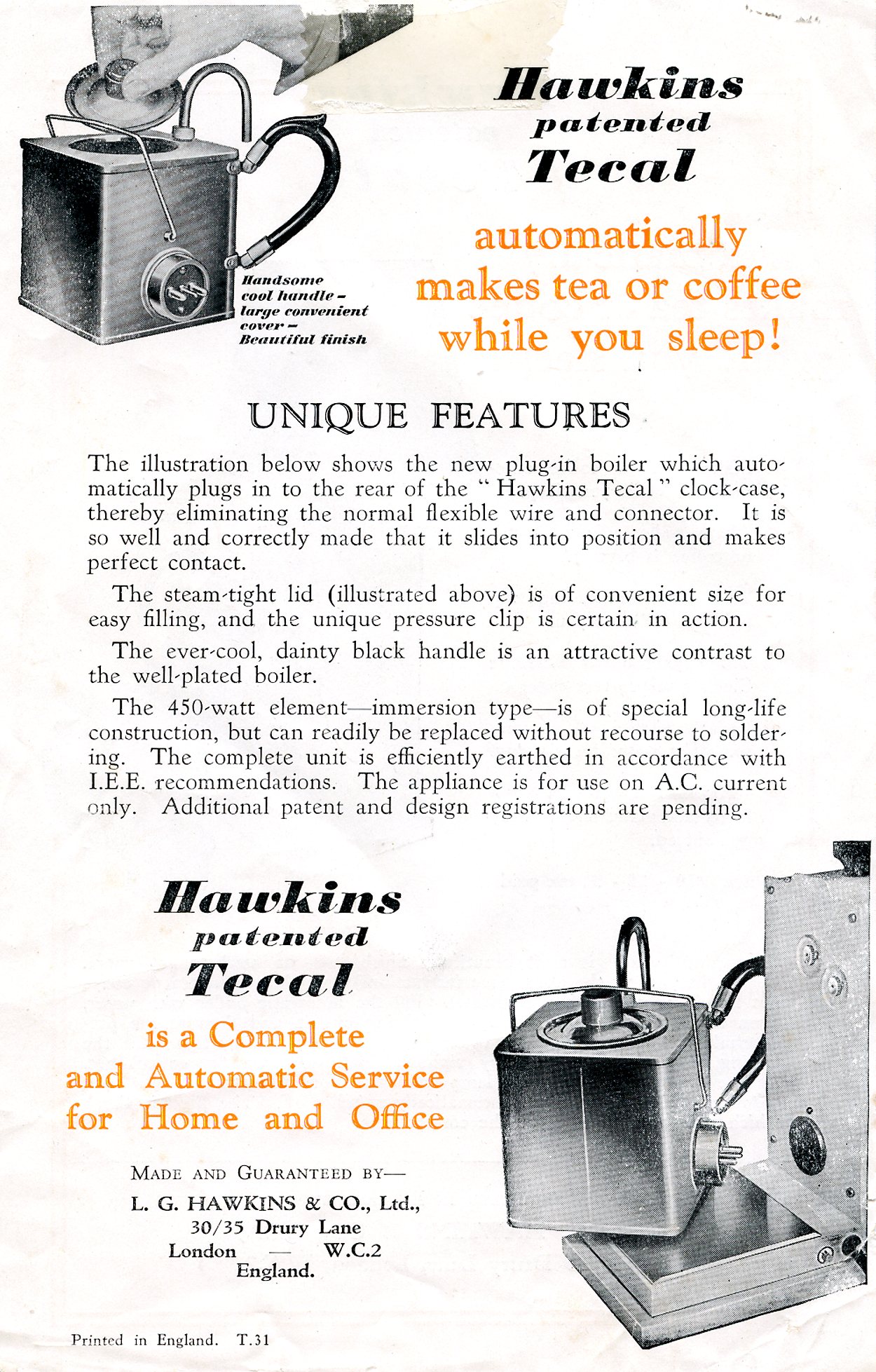 Hawkins Tecal 1200a leaflet reverse