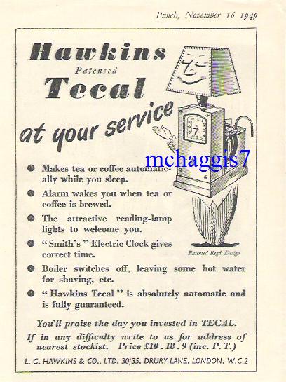 Hawkins Tecal advert 1949