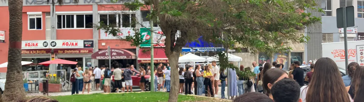 Quevedo pop up merch stall / tienda at Altavista Mercado in Las Palmas de Gran Canaria