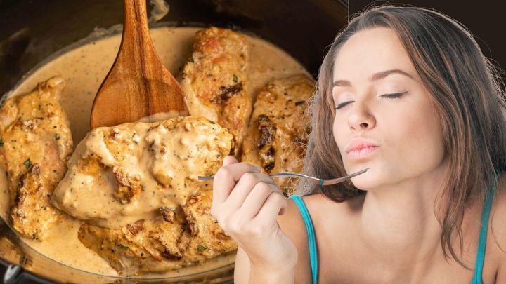 Woman enjoying marry me chicken