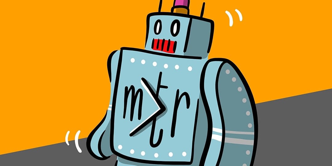 drawing of a toy robot with MTR > on its chest