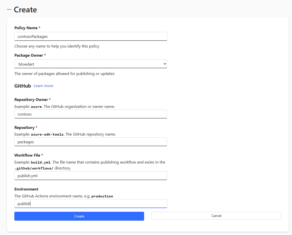 The NuGet Trusted Publishing policy definition page