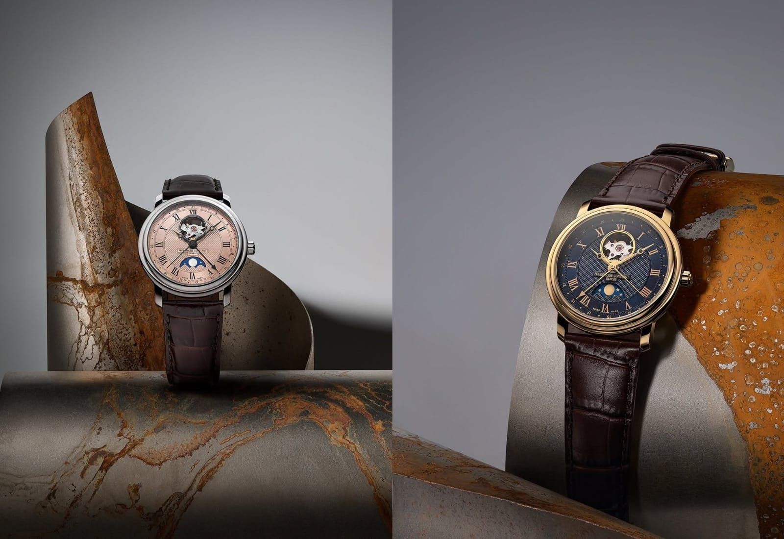 The Frederique Constant Heart Beat Moonphase Date Gets a Salmon And Midnight Blue