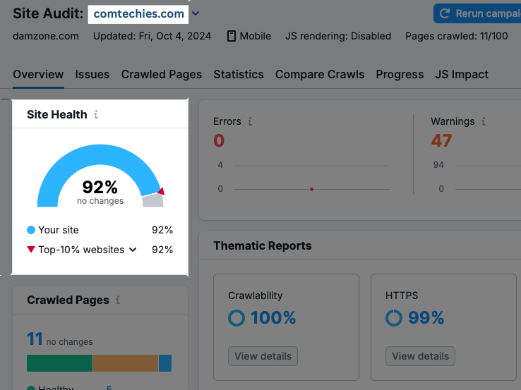 SEO score of comtechies