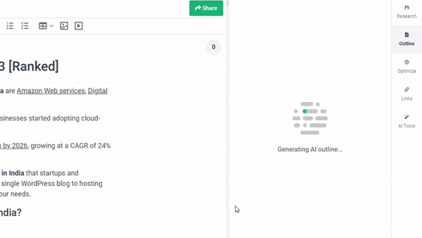 here is the video live example of, how AI generate the heading outline for the trageted keyword