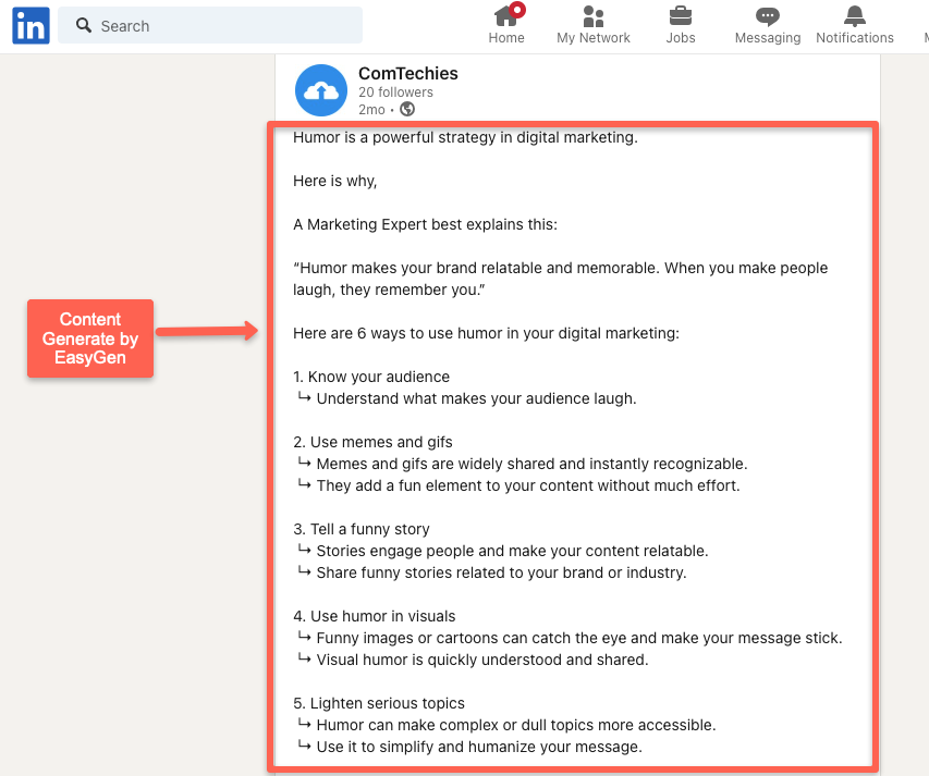 Content generate by EasyGen for the comtechies linkedIn page