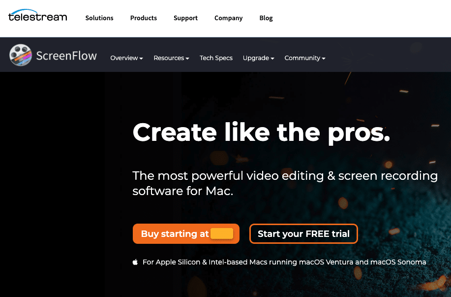 Screen recording software: ScreenFlow login page