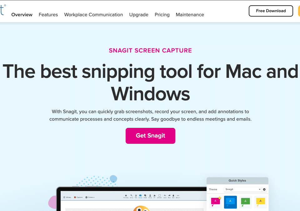 Screen recording software: Snagit login page