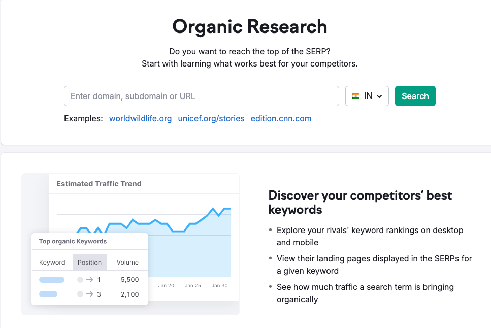 Semrush organic research page
