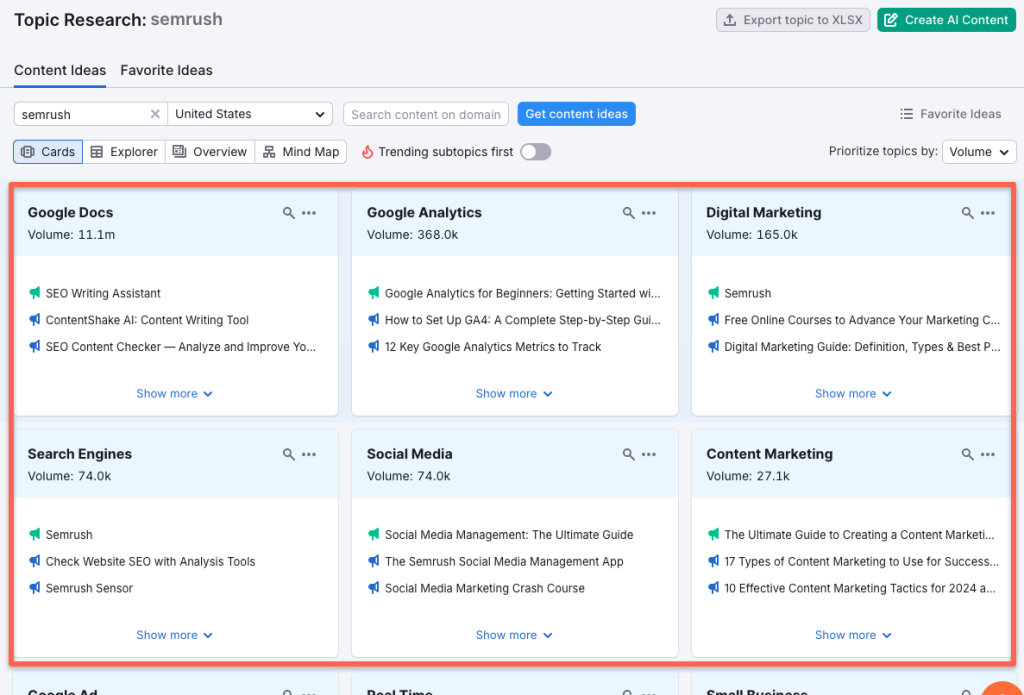Semrush topic research