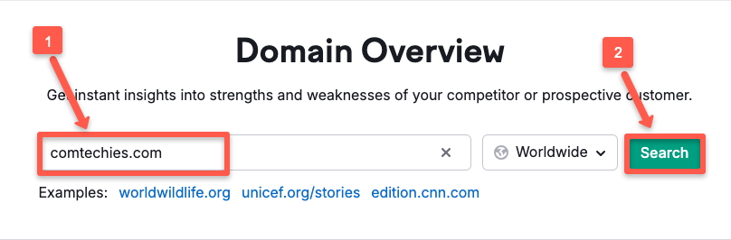 enter the website URL, and click search